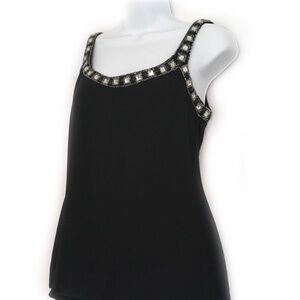 Ever Beauty Dressy Tank Top  Embellished Jeweled Neckline Blouse Low Cut Back Sm